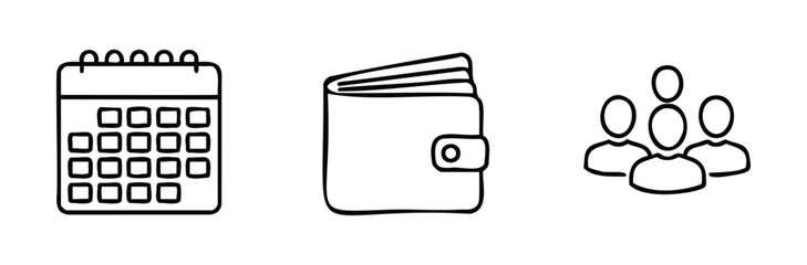 Icon set symbolizing planning, finance, and teamwork for business presentations and digital media applications