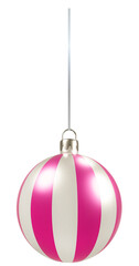 3D Pink and White Striped Christmas Ball Ornament on a String