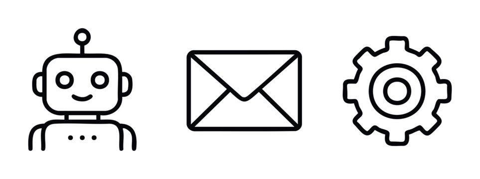 Collection of simplistic icons for technology, communication, and automation, useful for digital interfaces and graphic projects