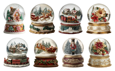 PNG Festive snow globe collection display, element set on transparent background