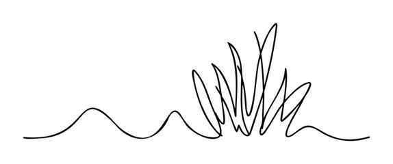 Minimalist abstract line drawing of grass tufts and wavy ground for organic themes and natural presentations