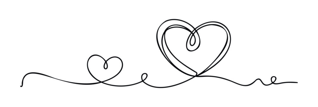 Minimalist continuous line drawing of two intertwined hearts symbolizing love and connection, perfect for romantic themes, greetings, and expressions of affection.