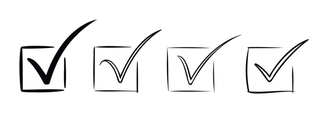 Set of hand drawn check boxes with check marks, perfect for task completion, survey answers, or progress tracking in business and everyday life.
