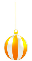 3D Gold and Silver Striped Christmas Ball Ornament on a String