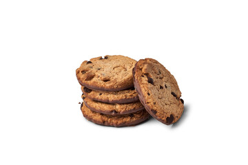 Chocolate chip cookies stacked with transparent background