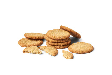 Stack of oatcakes, plain biscuits, and crumbs