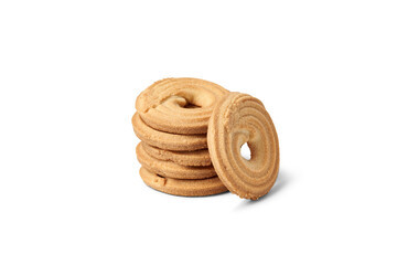 Stack of butter ring cookies on transparent background