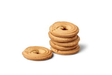 Stack of butter cookies with one separate, transparent background