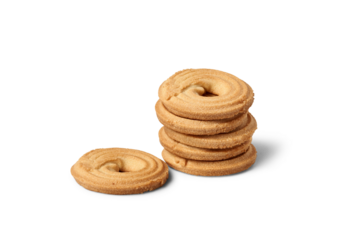 Stack of butter cookies with one separate, transparent background