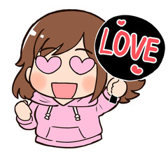 Fangirl cheering illustration with heart eyes
（推し活を楽しむ女の子のデフォルメイラスト【ハート】)