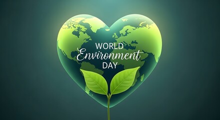 Heart shaped earth with leaves symbolizing world environment day