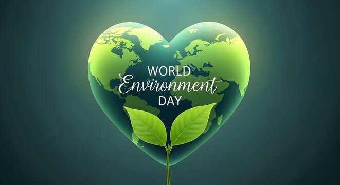 Heart shaped earth with leaves symbolizing world environment day