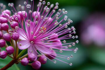 Obraz premium Vivid Pink Flower with Dewdrops Macro Photography