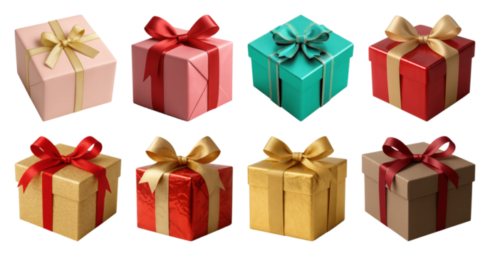 PNG Colorful festive gift boxes, element set on transparent background