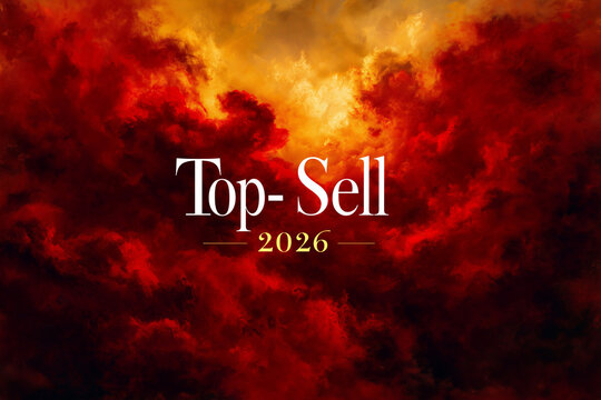 Fiery Clouds with Bold Typography. Fiery red and orange clouds with bold text 'Top-Sell 2026'. Ideal for impactful marketing materials or event promotions.