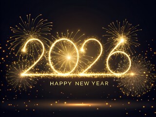 Sparkling 2026 New Year celebration with golden fireworks illuminating the night sky, creating a magical atmosphere of hope and joy for a fresh start