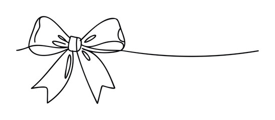 Simple outline of a bow with trailing ribbon, perfect for gift wrapping, decoration, or celebratory event themes, conveying a sense of elegance.
