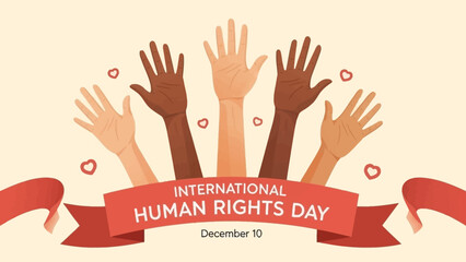 Celebrate International Human Rights Day with diverse hands reaching together for unity and equality, conveying a message of global solidarity and hope