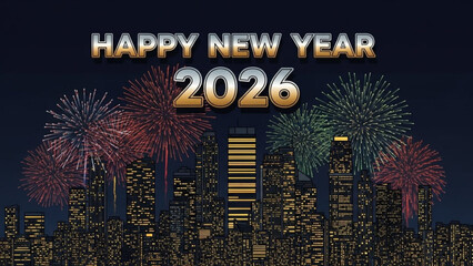 Sparkling 2026 New Year's Eve cityscape with fireworks celebration, bringing festive joy for the upcoming year and creating a memorable experience