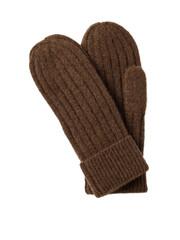 Warm knitted brown wool mittens with cable knit pattern isolated on transparent background