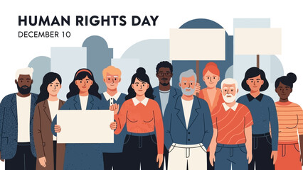 Diverse group advocating for human rights on December 10th, raising awareness and promoting equality for all, fostering a sense of unity and action
