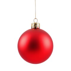 Red Christmas Ornament Ball with Gold Cap Hanging on String