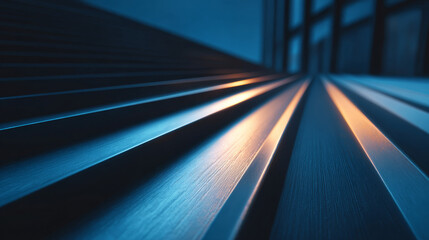 Modern Abstraction: Close-up of Blue Metal Structure Highlighting Texture and Cool-Toned Sunlight