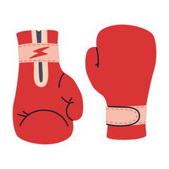 Red boxing gloves used for training, competition and martial arts practice. Trendy modern vector illustration isolated on white background, hand drawn, flat design
