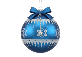 Elegant blue christmas ornament with glitter and snowflakes design