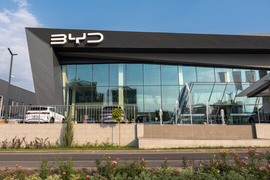 Almaty, Kazakhstan - July 17, 2025: BYD car dealership in the city