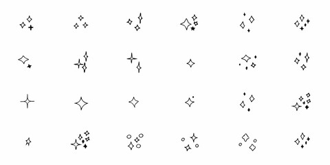 Hand drawn sparkle and shine icons set doodle style vector illustration