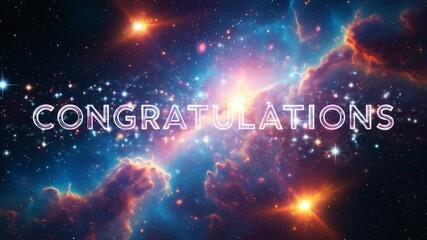 Spectacular cosmic Congratulations background with glittering stars and galaxy animation