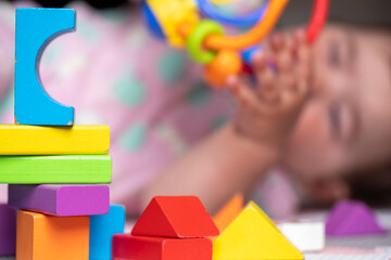 Copy space learning and developing with colorful baby blocks