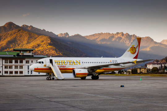 Bhutan Airlines Jet Ready for Boarding at Scenic Paro Airport