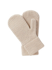 Pair of knitted wool mittens for winter warmth isolated on transparent background