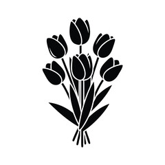 Obraz premium Black Silhouette Bouquet of Tulips flower floral