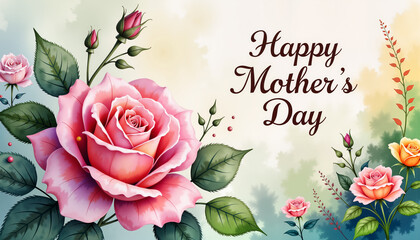 Pink roses with text wishing Happy Mother’s Day on soft background  