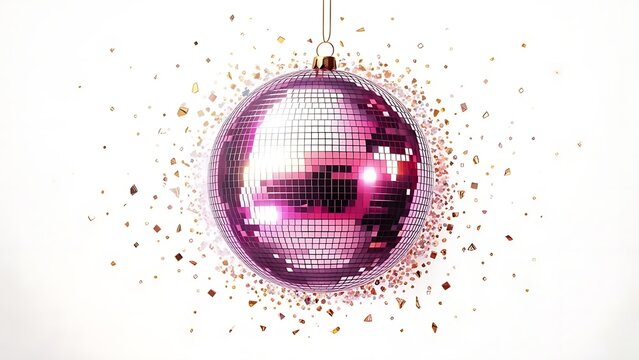 Shimmering pink disco ball radiating festive vibes, perfect for New Year's Eve parties and celebratory occasions, adding a touch of dazzling glamour