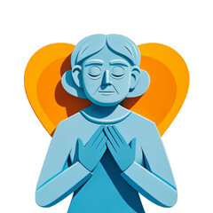 A serene figure expressing gratitude and compassion. on Transparent background.