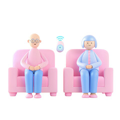 Two cartoon characters sitting on pink sofas. on Transparent background.