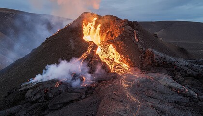 Fototapeta premium Dramatic Lava Stream on an Active Volcano