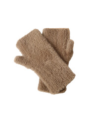 A pair of textured brown fingerless gloves isolated on transparent background