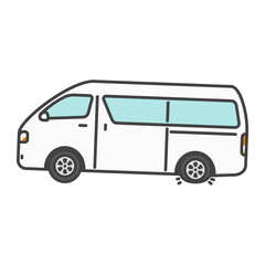 商用バンの後輪パンクイラスト｜路上トラブル・旅行・ロードサービス