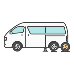 商用バンのタイヤ交換イラスト｜ジャッキアップとスペアタイヤ作業