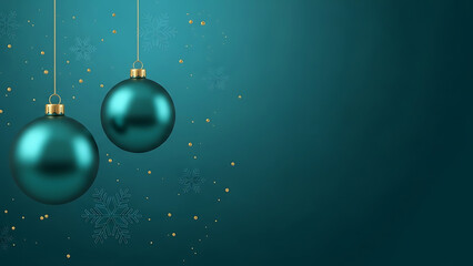 Teal Christmas Festive Baubles Hanging on a Dark Teal Background