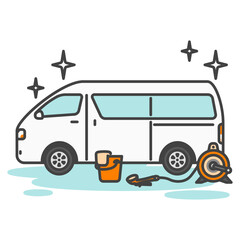 商用バンの洗車イラスト｜ぴかぴか清潔・メンテナンス・業務車両