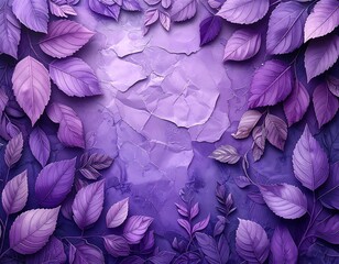 Elegant purple leaves art with textured background creating a serene ambiance