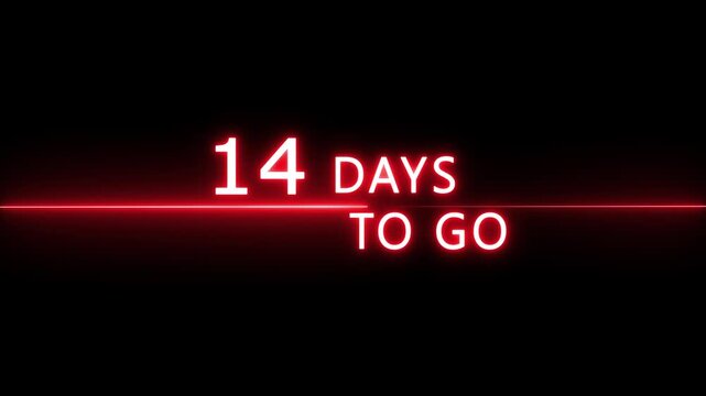 Neon 28 days to go animation. Neon counter number.  Neon counting from 0 to 28 days animation. Neon counting days on black background.