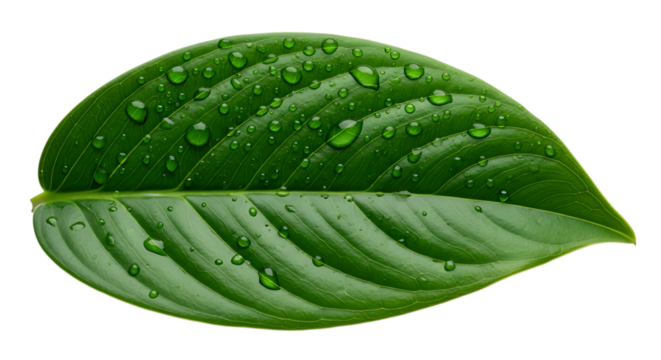 Single green leaf with water droplets isolated on transparent background - Powered by Adobe