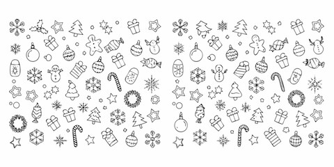 Hand drawn christmas doodle elements seamless pattern on white background